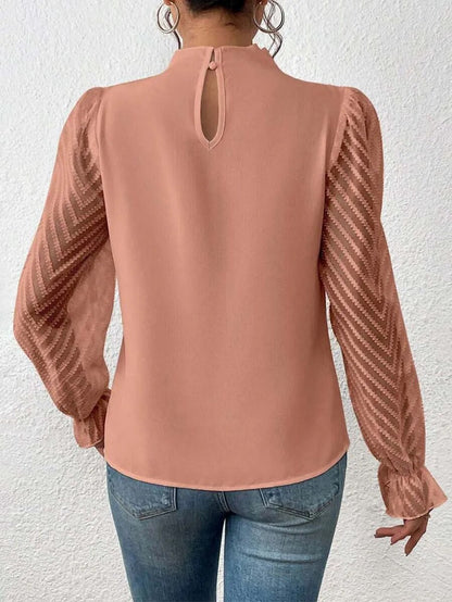 xakxx xakxx- Luxury Half High Collar Blouse Lady Panel Wave Pattern Ruffle Leaf Long Sleeved T-Shirt  Autumn Winter Clothes