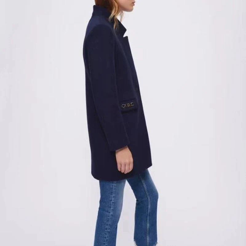 xakxx xakxx New Autumn and Winter Women's Clothing Wool-blend Tweed Coat with Horsebit Embellishment