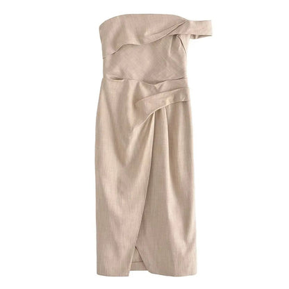 xakxx- New Women's Clothes  Casual Versatile Sexy Ruili Sweet Retro Asymmetric Straight Dress