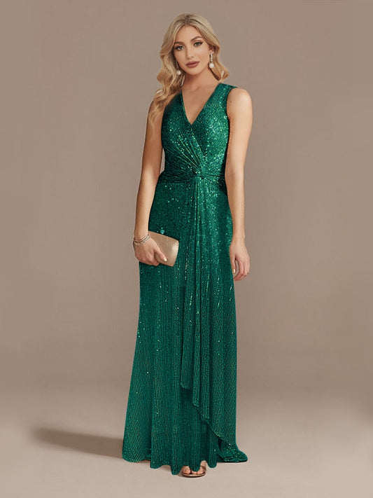 xakxx Women  New VNeck Party Maxi Dress Sleeveless Black Sequin Evening Dress Long Prom Cocktail Dress Formal Vestidos