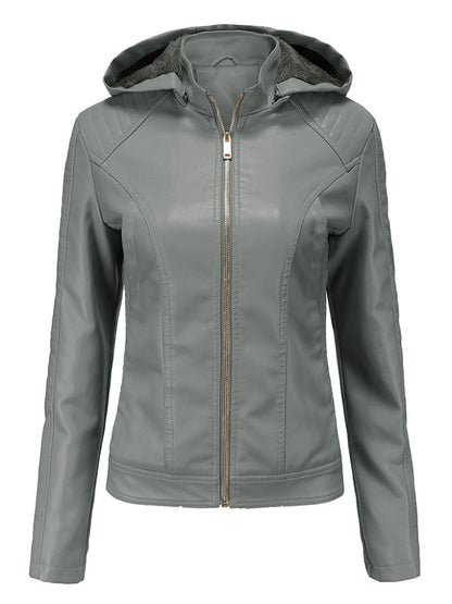 xakxx Black Leather Jackets for Women  New Winter Warm Korean Fashion PU Zipper Plush Hooded Vintage Streetwear Clothes Coat Women