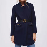 xakxx xakxx New Autumn and Winter Women's Clothing Wool-blend Tweed Coat with Horsebit Embellishment