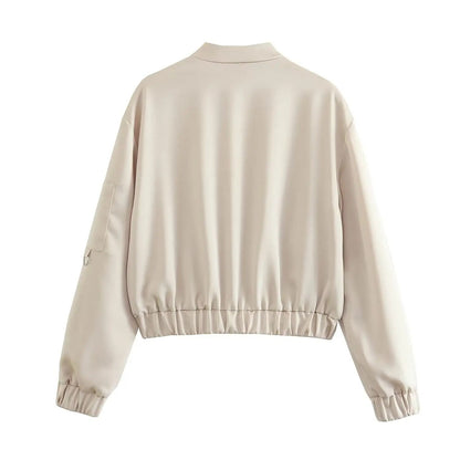 xakxx - New Women's Clothing  Casual Temperament Fashion Elegant Ruili Sweet Silk Satin Texture Bomber Jacket