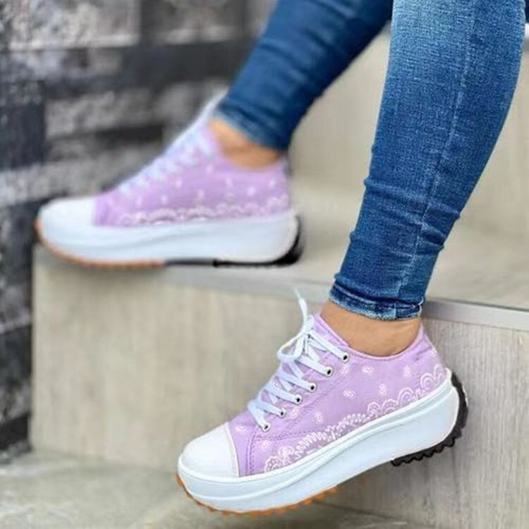 xakxx  Spring New Women's Sneakers Low-top Thick Bottom Printed Canvas Large Size 43 Casual Platform Women Sports Vulcanize Shoes