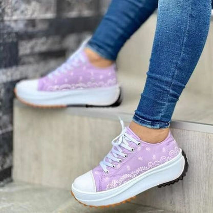 xakxx  Spring New Women's Sneakers Low-top Thick Bottom Printed Canvas Large Size 43 Casual Platform Women Sports Vulcanize Shoes
