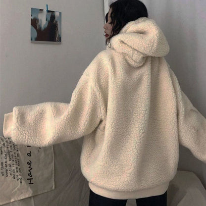 xakxx Thanksgiving Lamb Cashmere Hoodies Sweatshirts Women Autumn Long Sleeve Thick Warm Pullover Korean Loose Hairy Hoodie Top Female