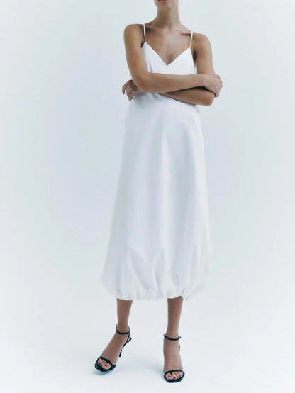 xakxx- New style women's temperament fashion casual elegant sexy Ruili sweet adjustable hem poplin dress