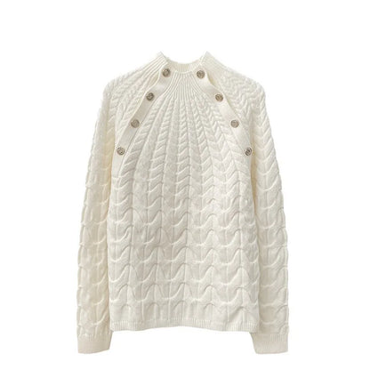 xakxx xakxx Women's Pullover Autumn Clothing Fashion Standing Collar White Threaded Knit Sweater Top