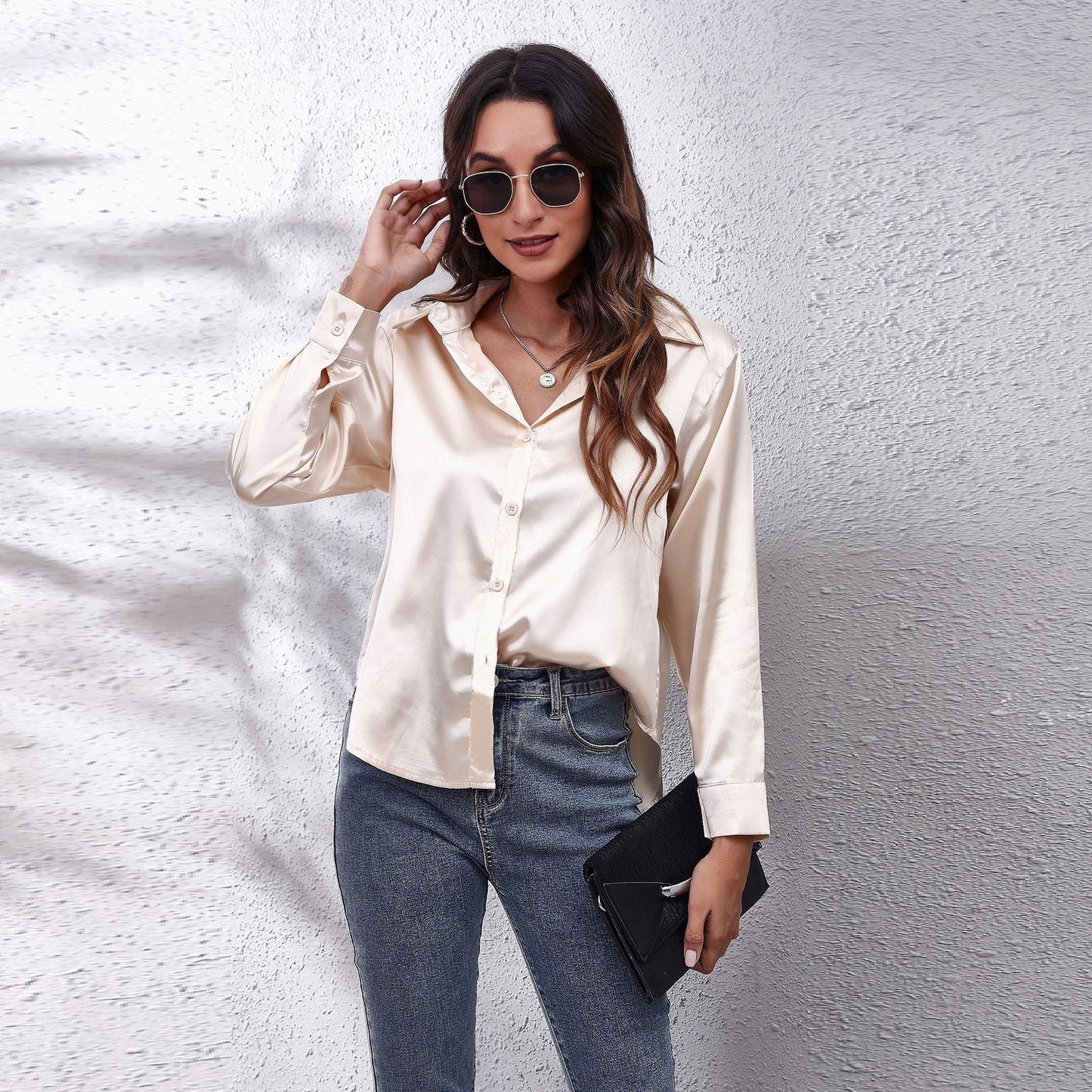xakxx Spring White Blouses Vintage Women Elegant Top  Casual Shirt Oversize Satin Silk Loose Shirts Long Sleeves Clothing