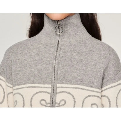 xakxx xakxx  Women's Pullover Fall and Winter Women's Clothing Double S Printed Loose Knit Over Sweater