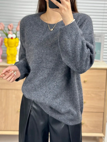 xakxx xakxx-Lazy wind thin ladies napped cashmere sweater soft waxy skin-friendly round neck loose sweater lazy wind sweater