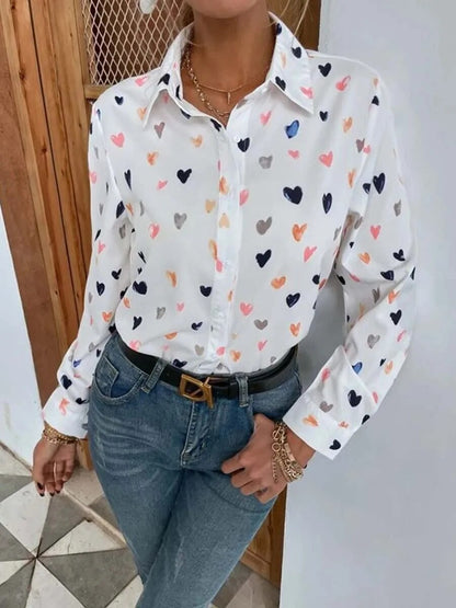 xakxx xakxx- Autumn Butterfly Shirt Women Button V-Neck Long Sleeves Female Stylish Lapel Blouses OL Slim Fit Tops
