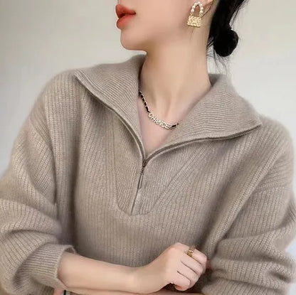 xakxx xakxx-Autumn and winter new semi-zipper cashmere vertical lapel thick sweater women lazy cashmere sweater