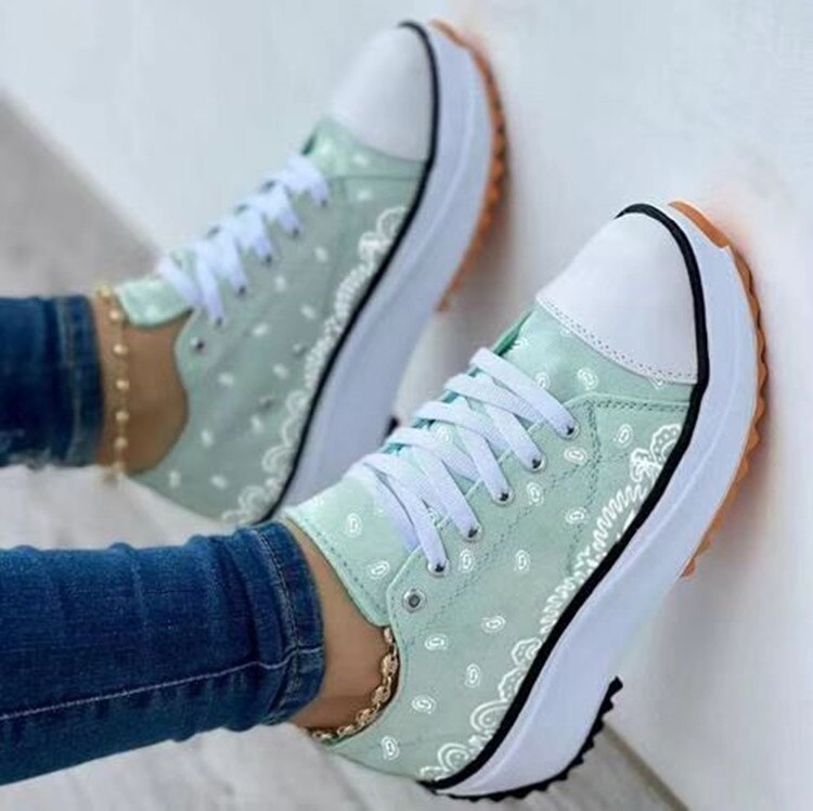 xakxx  Spring New Women's Sneakers Low-top Thick Bottom Printed Canvas Large Size 43 Casual Platform Women Sports Vulcanize Shoes