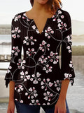 xakxx xakxx-  New Printed Shirt Women V Neck Button Fold Mid Sleeve Lady High Quality Elegant Top Autumn Blouse