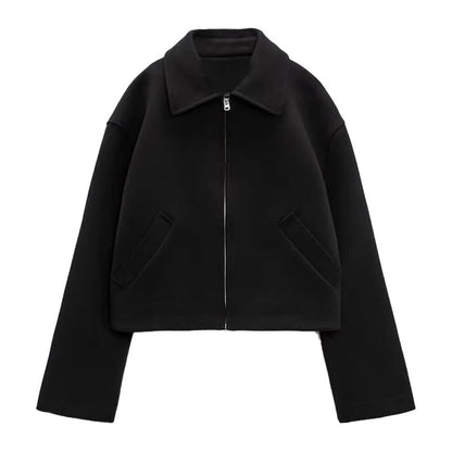 xakxx - New women's temperament fashion casual Ruili sweet with front pockets front metal zipper closure zipper trim short jacket