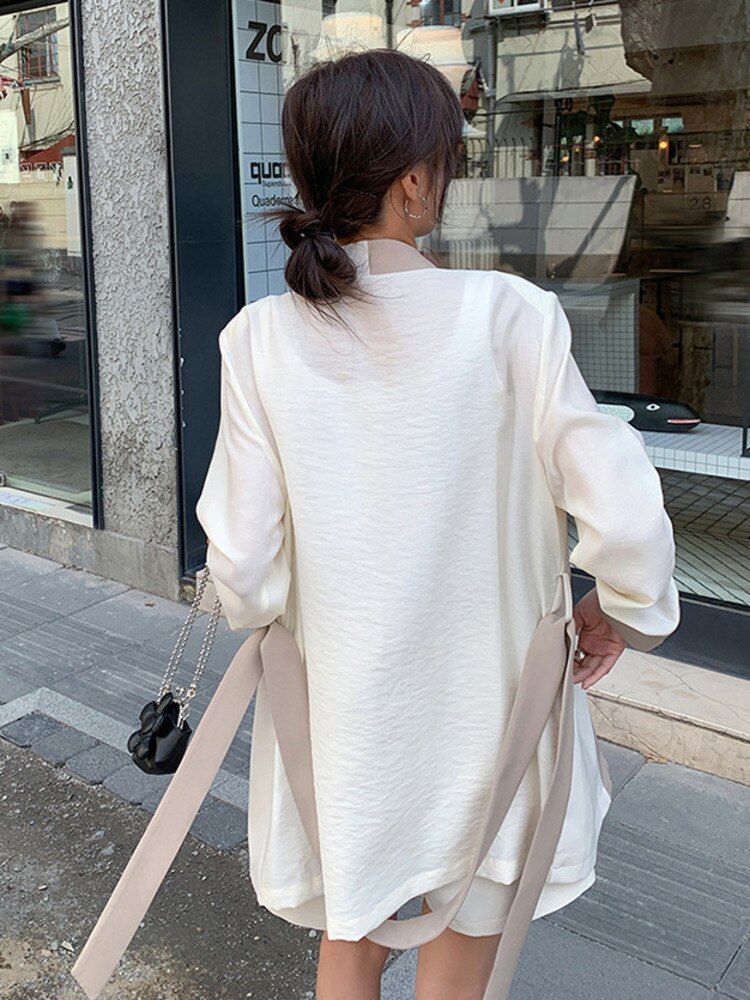 xakxx  Women Contrast Color Lace-up Blazer Coat Long Sleeve Patchwork Pocket Suit Jacket  Spring Summer New Tide Top 16Y7915