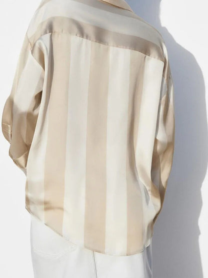 xakxx xakxx-  new women's satin texture loose slim single-breasted V-neck casual shirt