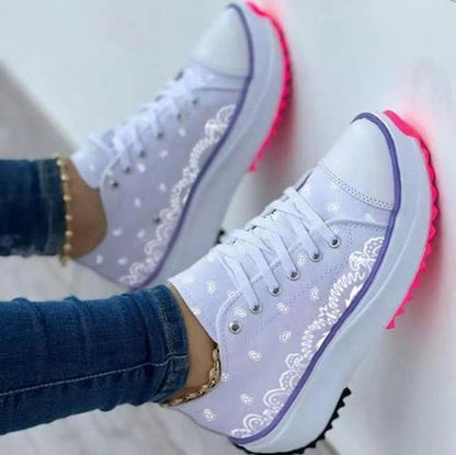 xakxx  Spring New Women's Sneakers Low-top Thick Bottom Printed Canvas Large Size 43 Casual Platform Women Sports Vulcanize Shoes