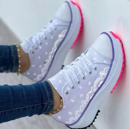 xakxx  Spring New Women's Sneakers Low-top Thick Bottom Printed Canvas Large Size 43 Casual Platform Women Sports Vulcanize Shoes