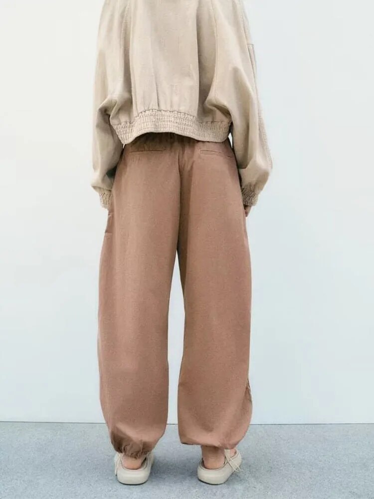 xakxx xakxx- Autumn new women's casual retro all-match fashion elastic pleated mid-waist nylon blend umbrella pants