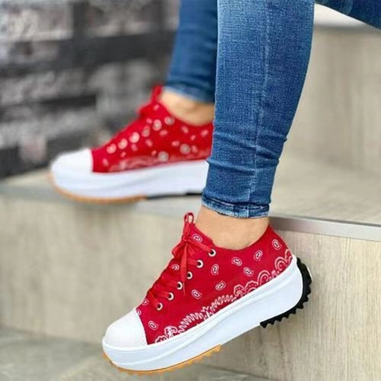 xakxx  Spring New Women's Sneakers Low-top Thick Bottom Printed Canvas Large Size 43 Casual Platform Women Sports Vulcanize Shoes