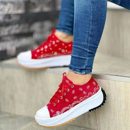 xakxx  Spring New Women's Sneakers Low-top Thick Bottom Printed Canvas Large Size 43 Casual Platform Women Sports Vulcanize Shoes