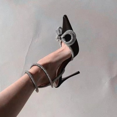 xakxx New Rhinestone Butterfly-Knot Sandals Woman Wedding Pumps High Heel Sandals Women Pearl Pearl Diamond High Heels Party Shoes