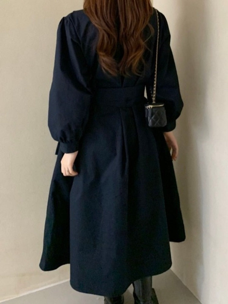 xakxx Elegant Women Stand Bandage Shirt Dress Lantern Sleeve Slim Waist Fashion White Dresses  Autumn New Tide Vestido U1452