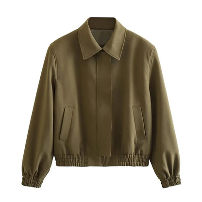 xakxx - New women's  long-sleeved lapel with front pocket pocket and decorative pilot jacket jacket