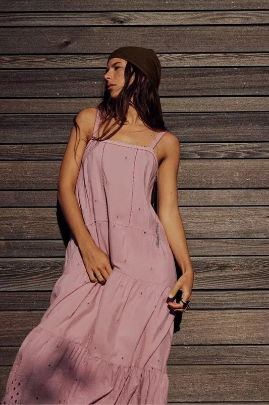 xakxx- New women's style  temperament fashion casual all-match sexy slim Ruili sweet hollow embroidery dress