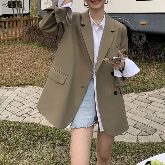 xakxx xakxx-Black Blazer Coat Women  Autumn New Fashion Loose Causal Khaki Blazer Coat For Women Plus Size XL
