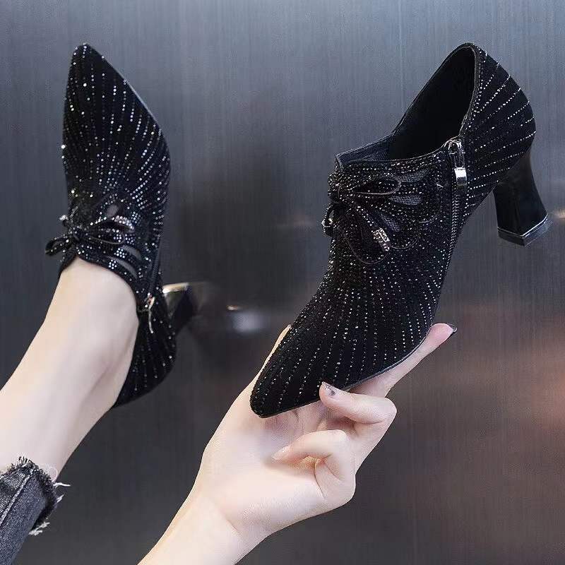 Spring Sexy Glitter Rhinestones Luxury High Heels Women Crystal Bowknot Wedding Party Prom Shoes Female New Casual Pumps