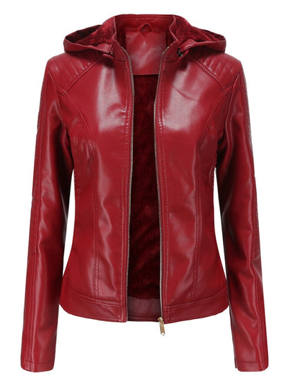 xakxx Black Leather Jackets for Women  New Winter Warm Korean Fashion PU Zipper Plush Hooded Vintage Streetwear Clothes Coat Women