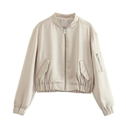 xakxx - New Women's Clothing  Casual Temperament Fashion Elegant Ruili Sweet Silk Satin Texture Bomber Jacket