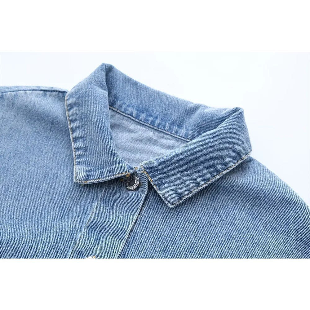 xakxx - New women's  long-sleeved lapel shirt jacket with patch pocket and patch pocket decorated with denim shirt jacket
