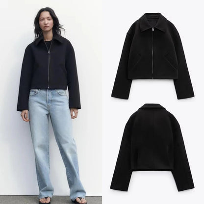 xakxx - New women's temperament fashion casual Ruili sweet with front pockets front metal zipper closure zipper trim short jacket