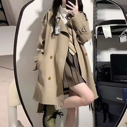xakxx xakxx-Black Trench Coat Women Windbreaker  Spring Autumn Fashion Chic British Style Double Breasted Mid-length Black Trench Coat