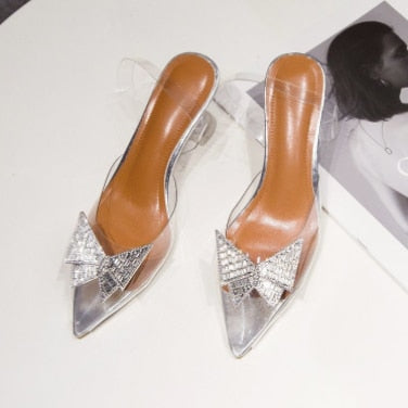 xakxx New Rhinestone Butterfly-Knot Sandals Woman Wedding Pumps High Heel Sandals Women Pearl Pearl Diamond High Heels Party Shoes