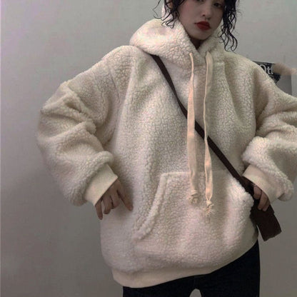 xakxx Thanksgiving Lamb Cashmere Hoodies Sweatshirts Women Autumn Long Sleeve Thick Warm Pullover Korean Loose Hairy Hoodie Top Female