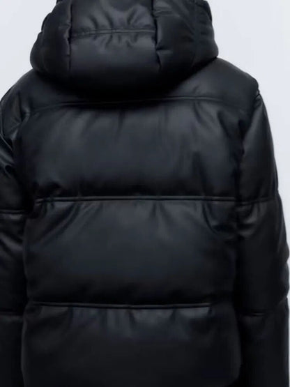 xakxx - Autumn New Solid Color Versatile Warm Hooded Zipper Closure Elastic Band Adjustable Hem Short Padded Jacket Coat Women