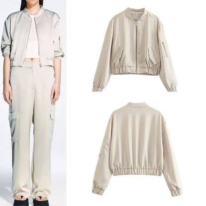 xakxx - New Women's Clothing  Casual Temperament Fashion Elegant Ruili Sweet Silk Satin Texture Bomber Jacket
