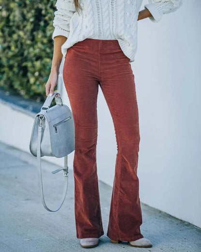 xakxx xakxx- Vintage Corduroy Flare Pants Women High Waist Long Trousers  Autumn Lady Slim Velour Solid Bell Bottom Pants 3XL
