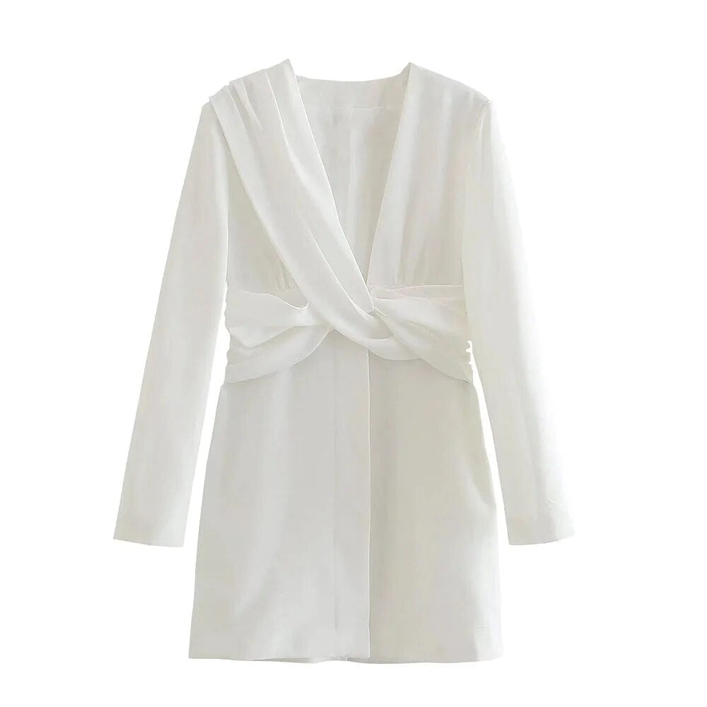 xakxx - New Women's  Temperament Fashion Sweet Multi Color Button Pleated Slim Fit Long Sleeve Dress Group