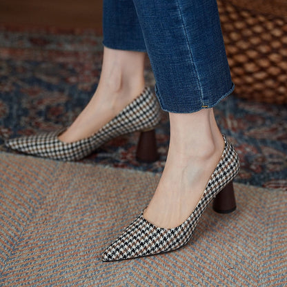 xakxx Retro French Ladies Single Shoes Shallow Mouth Color Matching Women's Shoes  New Classic Pointed Thick Heel Female Pumps