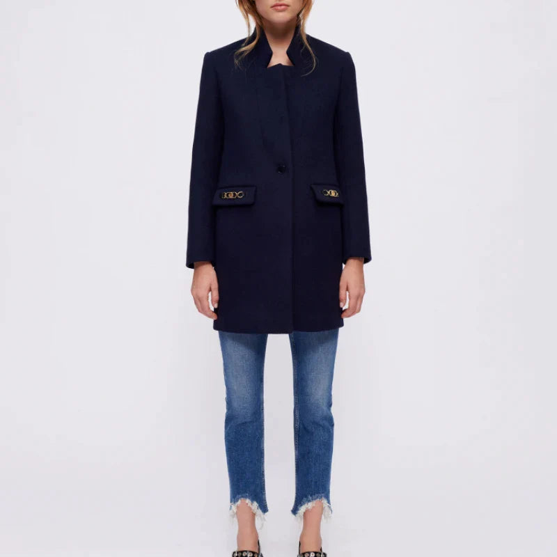 xakxx xakxx New Autumn and Winter Women's Clothing Wool-blend Tweed Coat with Horsebit Embellishment