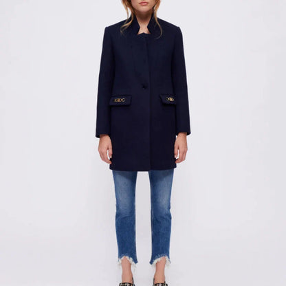 xakxx xakxx New Autumn and Winter Women's Clothing Wool-blend Tweed Coat with Horsebit Embellishment