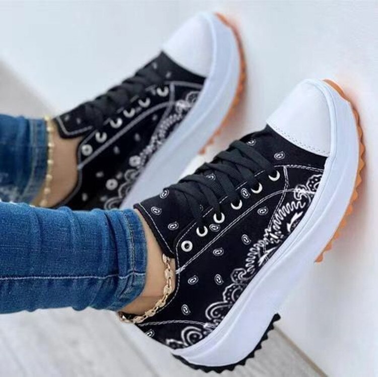 xakxx  Spring New Women's Sneakers Low-top Thick Bottom Printed Canvas Large Size 43 Casual Platform Women Sports Vulcanize Shoes