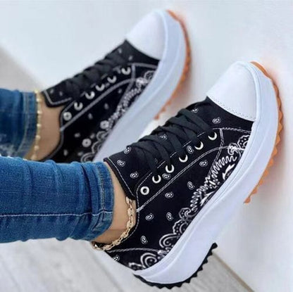xakxx  Spring New Women's Sneakers Low-top Thick Bottom Printed Canvas Large Size 43 Casual Platform Women Sports Vulcanize Shoes