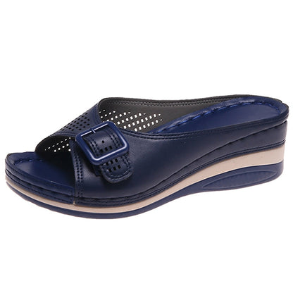 xakxx Back to school New Plus Size 43 Wedges Slippers Women Summer Buckle Peep Toe Sandals Woman Comfy Non Slip Beach Flip Flops Female